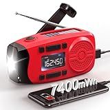 Runningsnail Emergency Weather Radio, 7400mWh Hand Crank Emergency Radio with LCD Display, Support Weather Alert Radio, USB/Solar/Hand Crank, 1W Flashlight & SOS Alarm for Outdoor & Home Emergency
