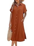 Zeagoo Women Beach Dresses Casual Summer T Shirt Dress Loose Cover Ups Soft Pajama Dresses with Pockets Solid Red XL