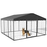 Kullavik 10x10x6 FT Large Outdoor Dog Kennel,Anti-Rust Galvanized Steel Dog Pen with Double Locks,Heavy Duty Dog Enclosure Fence with UV & Water Resistant Roof Cover for Outside