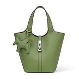 Kadynow Tote Bag for Women Vegan Leather Bucket Purse for Women Top Handle Handbag Shoulder Bag with Detachable Small Purse Green