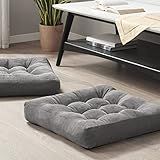 Meditation Floor Pillow Set of 2, Square Large Pillows Seating for Adults, Tufted Corduroy Cushion for Reading Nook, Classroom and Living Room, Grey, 22x22 Inch