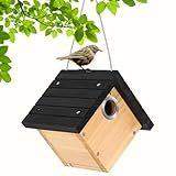 Gtongoko Hanging Wren Bird Houses for Outside, Cedar Wooden Bird Houses for Outdoors, Bird Nest with Air Vents, 1-1/8"Entrance Hole, Clean Door for Wildbird Watching, 1 Pack Black