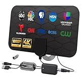 TV Antenna, Digital Antenna for Smart TV Indoor, 2026 Portable HD Antenna Support 4K 1080p for Local Channels, 360° Long Range Reception with Smart Switch Amplifier Signal Booster for Old/HD TVs