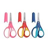 LIVINGO 5" Small School Student Blunt Kids Craft Scissors, Sharp Stainless Steel Blades Safety Comfort Grip for Children Cutting Paper, Assorted Color, 3 Pack