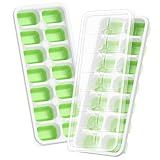 Ice Cube Tray with Lid, 2 Packs 28 Cubes Durable Stackable Ice Cube Trays for Freezer with Removable Lids, Easy-Release Plastic & Silicone Ice Tray for Cocktail, Coffee