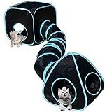 GONPETGP Cat Tunnels for Indoor Cats with Cube Tent Toys Combo, Pop Up Collapsible Crinkle Interactive Peek Hole, Cat Tube with Play Ball and Bell for Kitten, Puppy, Kitty, Rabbit - Set of 3