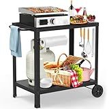 32x20IN Double-Shelves Grill Table, Outdoor Grill Cart for Blackstone Griddle, Movable Pizza Oven Table Cart for Outside Patio, Kitchen Cooking Food Prep Table for Party