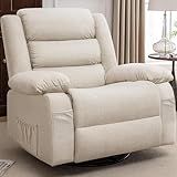 Korser Oversized Recliner Chair, Extra Wide Rocking Chair with Massage and Heat, 360° Swivel Rocker Recliner for Adults, Nursery Chair with Side Pocket, Cashmere Reclining Sofa for Living Room, Beige