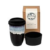 NOVA CERAMICS 12oz Travel Coffee Mug - Unique Microwave & Dishwasher Safe Tumbler With Lid - Gifts For Women & Men