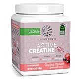 Sunwarrior Creatine for Women Monohydrate Powder Micronized Pre Workout Recovery Supplement Support Muscle Building Strength Training Cognition | Vegan and Easily Mixes 50 Servings, Raspberry Lemonade