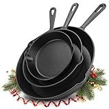 Utopia Kitchen Cast iron Skillets 3 Piece Set, Chefs Pan, Pre Seasoned Cast iron Skillets, 6, 8 & 10 Inches, Easy Use in the Oven, Stove, Grill, or Campfire, Black