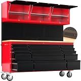 LARBANKE 72" Rolling Tool Chest with 15 Drawers, 1.2" Thick Solid Wood Top