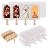 3 Set Popsicles Molds with Lids and 100 Pcs Wooden Popsicles Sticks, Standard Size 4 Cavities Silicone Ice Pop Molds for Making Cakesicles, Cake Pops, Ice Cream - BPA Free
