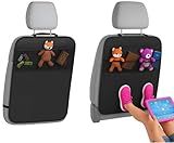 LILTOM Car Back Seat Protector with Organizer, 19"x27" XL Kick Mats, Waterproof, 3 Pockets, 2-Pack (Black - 3 Pocket)