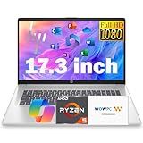 HP 17.3 Inch FHD Business Laptop with MS Office for The Web, AMD Ryzen 5 7430U (Beats Core i7-1355U), 8GB RAM, 756GB Storage(256GB SSD + 500GB External Drive), Windows 11, WOWPC 3-in-1, No Mouse