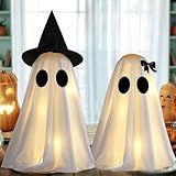 [Timer] Light Up Halloween Ghost Decorations, Set of 2 DIY Spooky Ghosts Crafts, Scary Ghost for Halloween Decor Indoor Home Mantel Shelf & Tabletop Decor