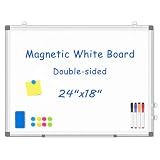 Double-Sided White Board Dry Erase Magnetic Whiteboard Wall 24x18 Silver