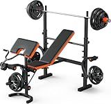 XDDIAS Weight Bench, 6 In 1 Bench Press Squat Rack Weight Bench With Leg Extension And Leg Curl, Weight Benches For Home Gym With Preacher Pad, Full Body Flat Incline Bench For Weight Lifting