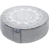 Florensi Meditation Cushion Large Grey Velvet Cover Buckwheat Fill Round Floor Pillow for Yoga Meditation Seating Support Cushion for Home Floor Seating