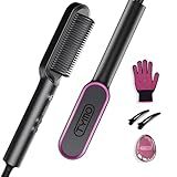 Hair Straightener Brush, TYMO Ring Hair Straightener Comb Straightening Brush for Women with 5 Temps 20s Fast Heating & Dual Voltage, Black