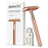ZOMCHI Safety Razor for Men&Women with 5 Double Edge Safety Razor Blades, Double Edge Razor, Reusable Razor, Plastic Free – Rose Gold