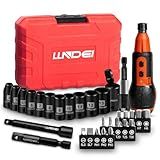 LLNDEI 31Pcs Electric Screwdriver, 4V Cordless Screwdriver Rechargeable with 15PCS Bits & 11PCS 1/4" Sockets, Power Screwdriver with Extension Bar, Adapters and Universal Joint.