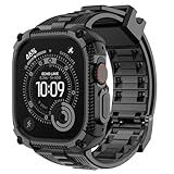 Fullmosa Compatible with Apple Watch Bands 49mm Ultra3/2/1, Rugged Apple Watch Strap Ultra with Military Grade Shockproof Bumper Case & Screen Protector for Men Women, Black