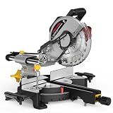 Marvtool 10-inch Sliding Compound Miter Saw, 5000RPM, 15 Amp, Single Bevel 0-45° with Extension Table, 36T Blade, Power Saw for Metal, Plastic, Wood, Laminates