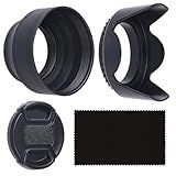 58mm Set of 2 Camera Lens Hoods and 1 Lens Cap - Rubber (Collapsible) + Tulip Flower - Sun Shade/Shield - Reduces Lens Flare and Glare - Blocks Excess Sunlight (58 mm, Rubber Hood + Tullip Hood + Cap)
