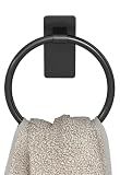 STWWO Hand Towel Holder for Bathroom, Adhesive Round Towel Ring, Black