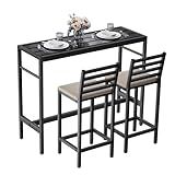 3PCS Outdoor Patio Bar Set, Outdoor Stainless Steel Patio Bar Set with 55'' Height Bar Table & 2 Cushioned Bar Set, Metal Bar Table and Chairs Set for Outside, Patio,Backyard (50''L x 16''W x 38''H)