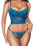 Avidlove Women Lingerie Bra and Panty Sets for Women Lace Lingerie Sets Sexy Underwear Two Piece Teddy Babydoll Indigo