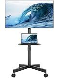 BONTEC Mobile TV Stand for 23-65 Inch TVs, Rolling TV Stand with Locking Wheels, Adjustable Height, Media Shelf, Max VESA 400x400mm, Holds Up to 88lbs