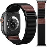 Alpine Loop with Leather Design for Apple Watch Ultra 3/2/1 Bands 49mm 46mm 45mm 44mm 42mm 41mm 40mm 38mm Men Women, Soft Stretchy Nylon Sport Band for iWatch Series 11 10 9 8 7 6 5 4 3 2 1, SE 3 2 1