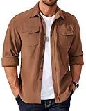 COOFANDY Casual Jackets for Men Lightweight Overshirts Long Sleeve Corduroy Shirt Button up Shirt with Flap Pockets
