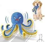 Qraxond Interactive Dog Toys Octopus,Durable Automatic Jumping Dog Toy to Keep Them Busy,Squeaky Moving Tug of War Doggie Toy,USB Rechargeable,Not for Aggressive Chewers (Blue)