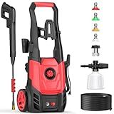 Paporia Electric Pressure Washer, 2.5 Max GPM Electric Power Washer with Foam Cannon, Powerwasher with 4 Nozzles, High Pressure Washer for Cars, Driveways, Patios, Decks