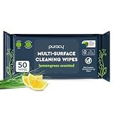 Puracy All Purpose Cleaning Wipes – Non Toxic Multi-Surface Cleaner & Appliance Wipes for Car, Bathroom, Kitchen – Lemongrass Scent (50 Count, 1 Pack)