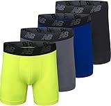 New Balance Men's Performance 5" No Fly Boxer Brief, 4-Pack, Black/Hi-Lite/Team Royal/Lead, Large (NB3017-4)