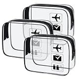 sogiv 3Pcs TSA Approved Toiletry Bag, Clear Travel Toiletry Bag, Clear Makeup Bag, Waterproof Travel Makeup Cosmetic Bag, Carry On Airport Airline Quart Size Travel Bag for Women Men (Black)