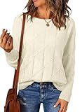 Womens Long Sleeve Sweaters Casual Crewneck Pullover Blouses Solid Cable Knit Tops Fall Winter 2025 Fashion Clothes Beige