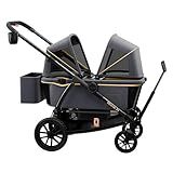 Pamo Babe Double Stroller Tandem Stroller for 2 Kids Push Pull Kids Wagon Adjustable Handle Waterproof and Sunproof Canopies Large Removable Storage Baskets