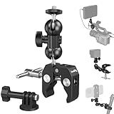 SMALLRIG Super Camera Clamp Mount, Double Ball Head Magic Arm Adapter, Fence/Desk/Tripod Mount for Monitor/Light/Camera, for Insta360, for Gopro