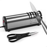 Narcissus Knife Sharpener, Professional 2 Stage Electric Knife Sharpener for Quick Sharpening & Polishing, with Scissors Sharpener and Metal Dust Collection Box, Stainless Steel, Silver