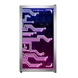 Cyberpunk Beverage Cooler, 130 Can Mini Fridge, LED Light Door, Gaming Room