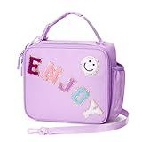 CLOUDWINGS Insulated Lunch Bag With Adjustable Shoulder Strap, Girl Reusable Leak-proof Lunch Box for Kid Teen Women, Preppy LunchBag Tote for School Travel Picnic Office, Purple