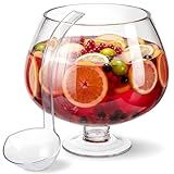 Ferrochef 2 Gallon Glass Punch Bowl with Plastic Ladle Set, Large Punch Bowl with Stem Design for Party Cocktails, Holidays, Schools, Irish Festival, Easter, Functional Centerpiece