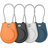 for AirTag Holder (1st & 2nd Generation) Airtag Lock Case with Wire Cable, IPX8 Waterproof, for Luggage, Key Ring Key Chain Luggage tag Backpack (4 Pack-Black, Orange, White, Blue)