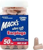Mack's Ultra Soft Foam Earplugs, 50 Pair - 33dB Highest NRR | Made in USA