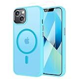 BPOASE for iPhone 12 Case,iPhone 12 Pro Case with Screen Protector, [Compatible with Magsafe] Ultra Slim Translucent Matte Shockproof Protection Phone Cover-Sky Blue